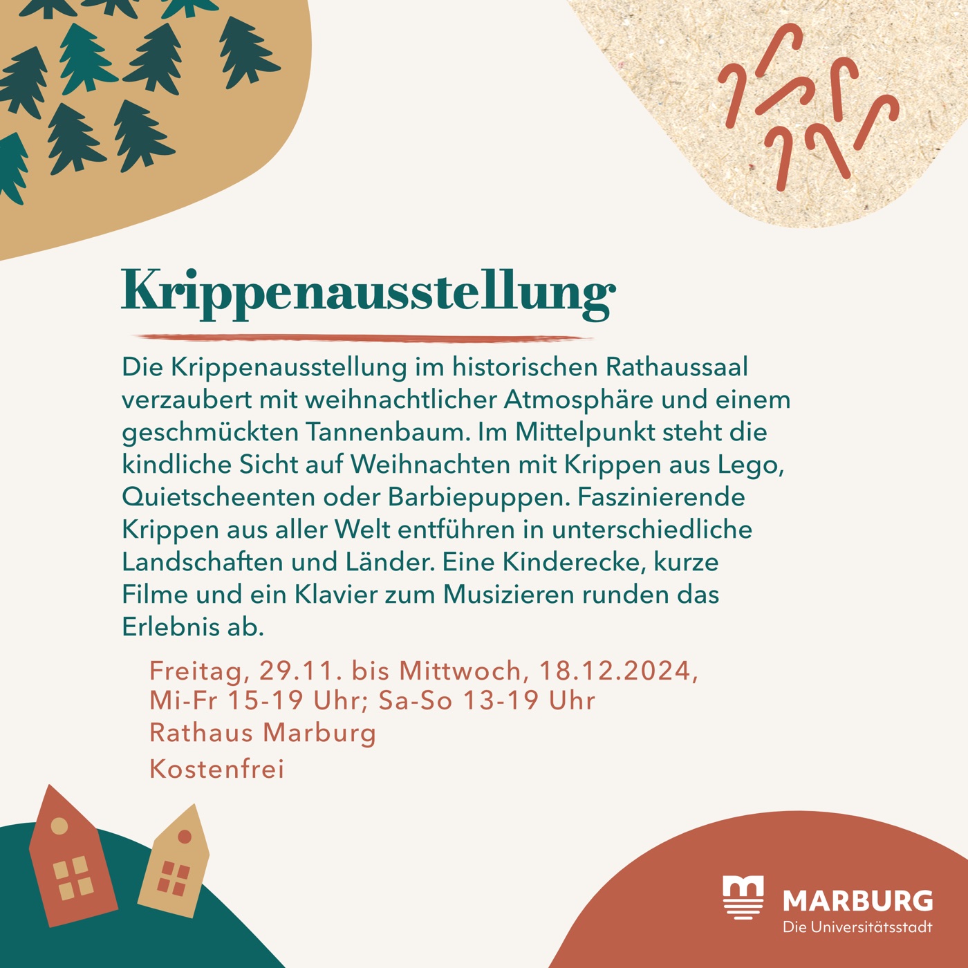 Social-Media-Kachel zur Krippenausstellung im historischen Rathaussaal mit Öffnungszeiten