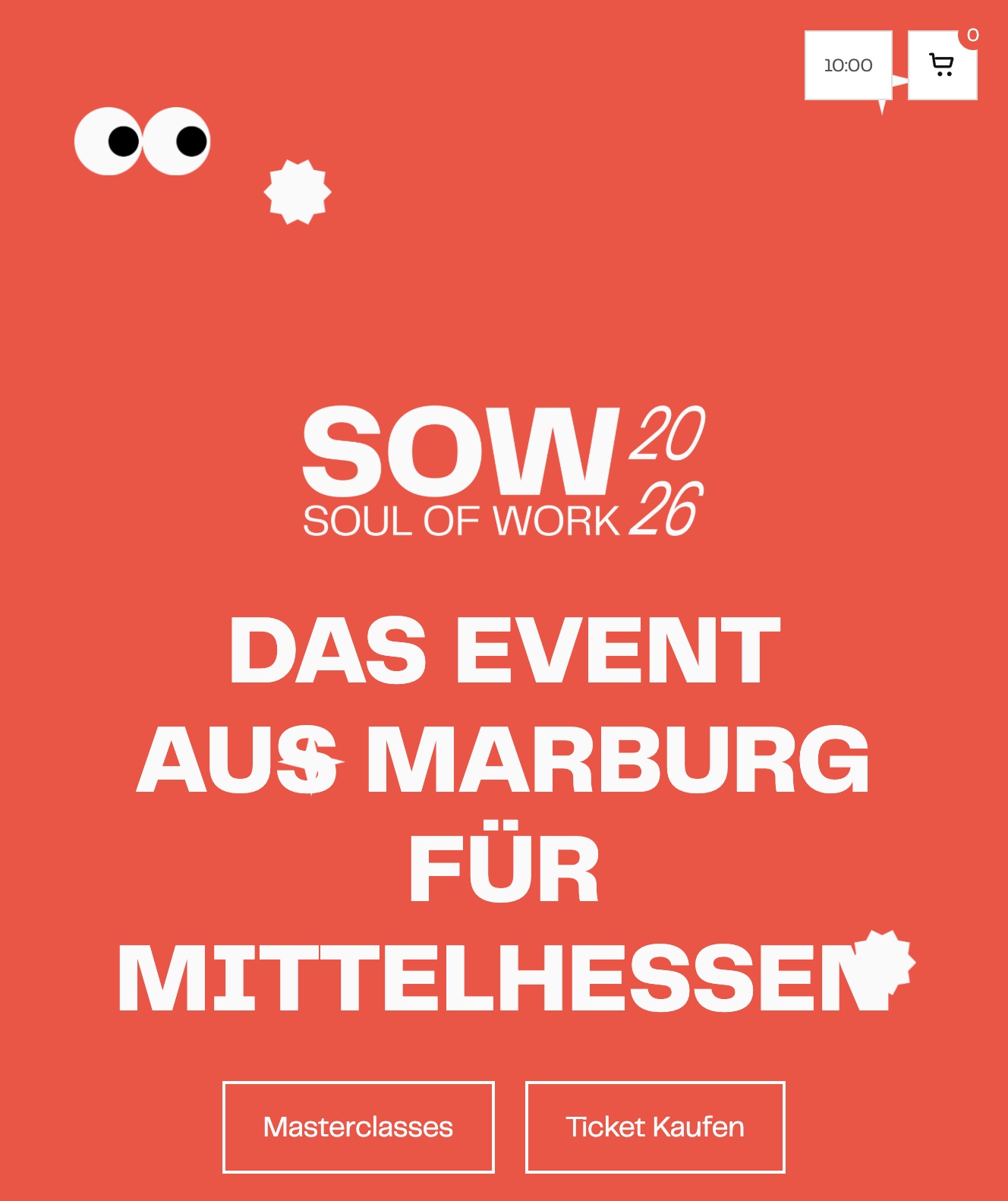Startseite von soul-of-work.de: oranger Grund, Wortmarke SOW 2026 und der Satz Das Event aus Marburg für Mittelhessen