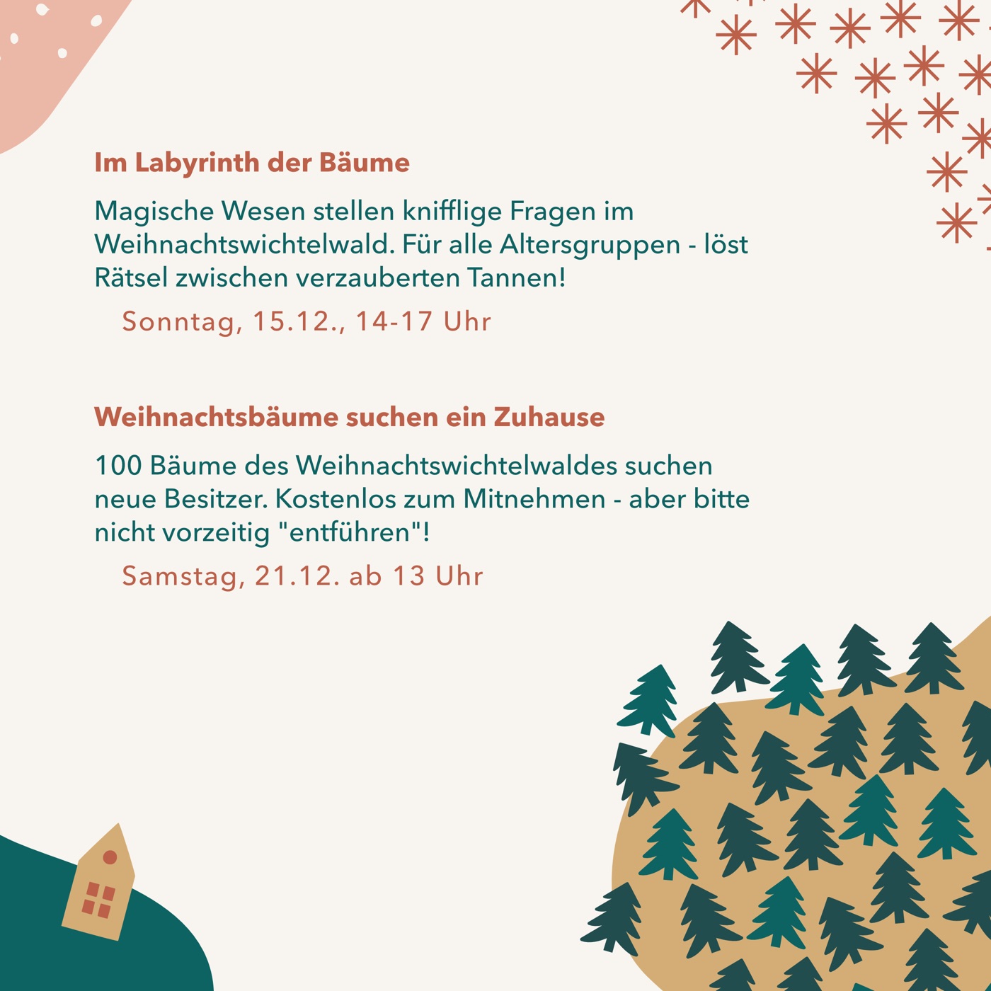 Social-Media-Post zum Baum-Labyrinth und zur Abgabe der Weihnachtsbäume